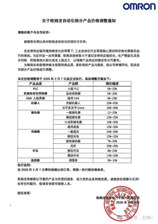 欧姆龙发涨价函 涨幅5-50%