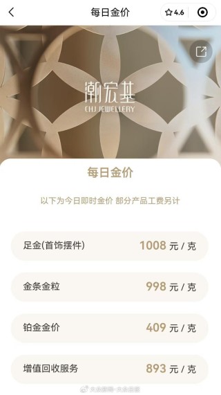 金价回调！金饰价格跌破千元