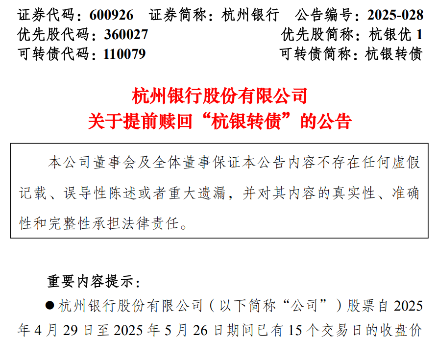 又一千亿上市银行,触发强赎 第1张 又一千亿上市银行,触发强赎 第1张