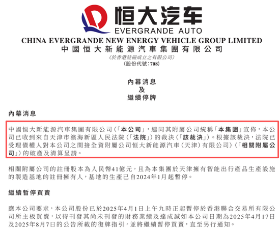 恒大汽车,新消息!附属公司遭破产清算 第1张 恒大汽车,新消息!附属公司遭破产清算 第1张