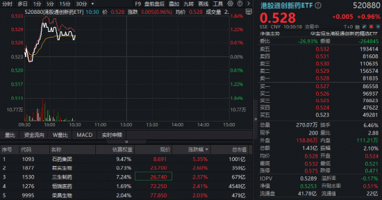 港股通创新药回暖，100%创新药研发标的“520880”摸高1.53%！石药集团领涨，创新药龙头集体跟进  第1张