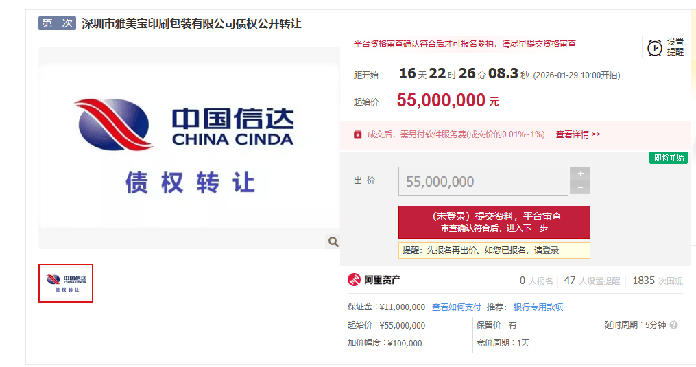 深圳雅美宝8597万债权5500万元起拍 第1张 深圳雅美宝8597万债权5500万元起拍 第1张