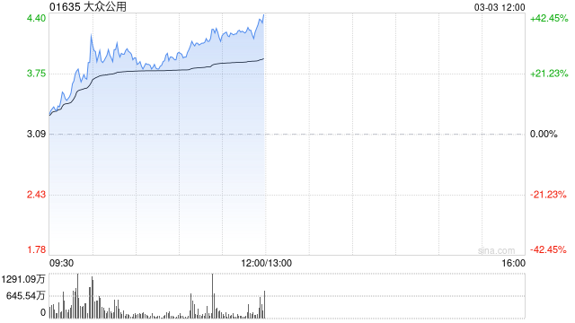 欧洲天然气价格暴涨 大众公用早盘放量升逾30%  第1张