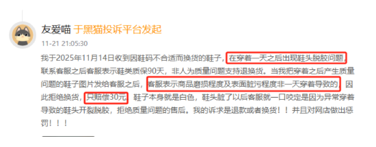 New Balance登黑猫投诉2025年服饰榜黑榜:鞋穿一天就脱胶 第1张 New Balance登黑猫投诉2025年服饰榜黑榜:鞋穿一天就脱胶 第1张